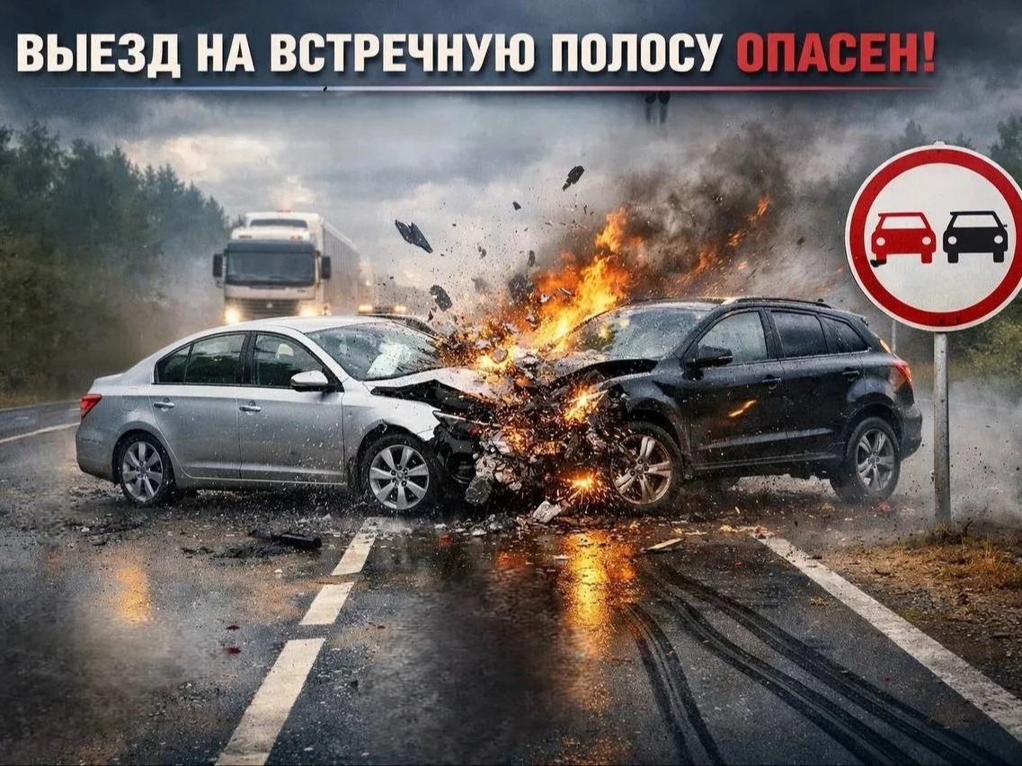 Госавтоинспекция Алтайского края напоминает об опасности выезда на встречную полосу движения.